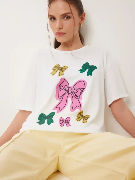 Happiness İstanbul Tricou galben muștar / verde închis / roz deschis alb