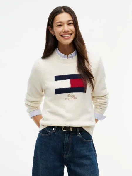 Tommy Hilfiger wełniana bluzka z domieszką kaszmiru Kobiety Wełna S biały