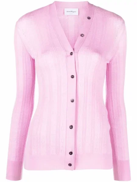 Dzianinowy kardigan Salvatore Ferragamo różowy