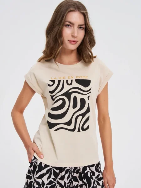 Tricou Marisse cu imagine cu imprimeu geometric negru