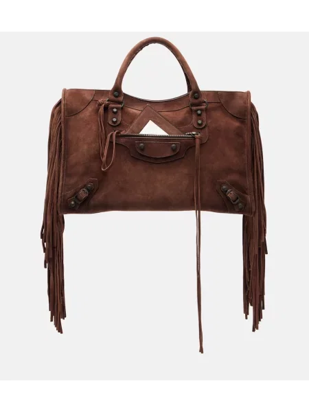 Top Balenciaga din piele maro