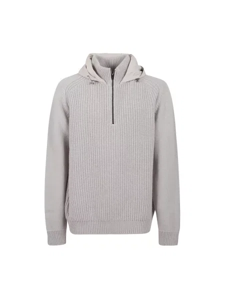 Sweter Herno wełniany z kapturem szary