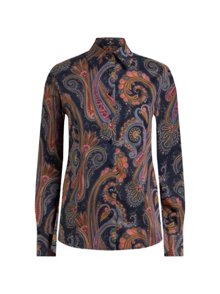 Cămașă Etro cu model paisley din poplin albastru