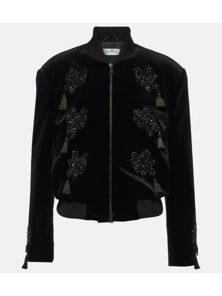 Haftowany aksamitny kurtka bomber Max Mara czarny