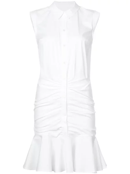 Rochie tip cămașă Veronica Beard cu volane de costum alb