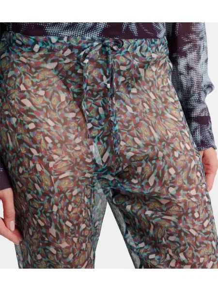Pantaloni Dries Van Noten de mătase cu imagine verde