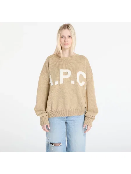 Sweter A.p.c. wełniany z logo beżowy