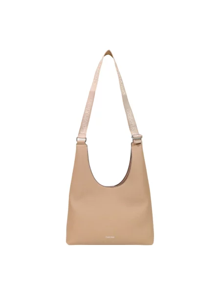 Calvin Klein Torebka Webbing Adj Strap Large Shoulder beżowy