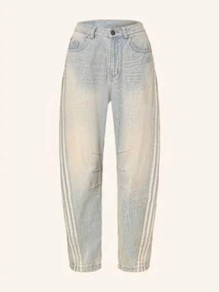 Adidas Originals jeansy DENIM BN PANT high waist niebieskie