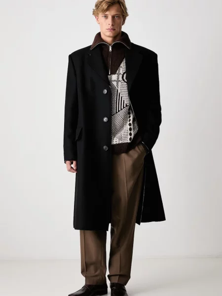 Maison Margiela παλτό με μαλλί ανδρικό μαύρο