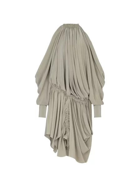 Jedwabna sukienka mini Balmain drapowana garniturowa zielona