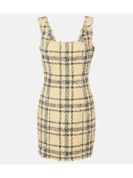 Rochie Balmain în carouri din tweed galben