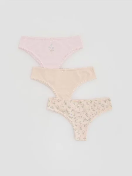 Reserved Set de 3 perechi de chiloți cu croială braziliană cu conținut ridicat de roz-pastel roz