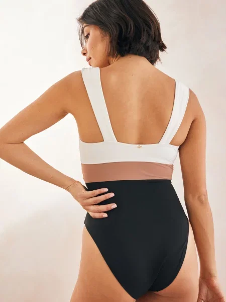 Next Costum de baie întreg maro / negru alb