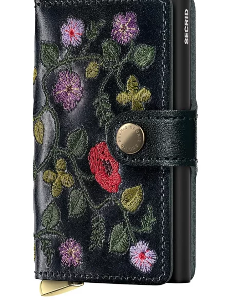 Кожен портфейл Secrid STITCH FLORAL черно