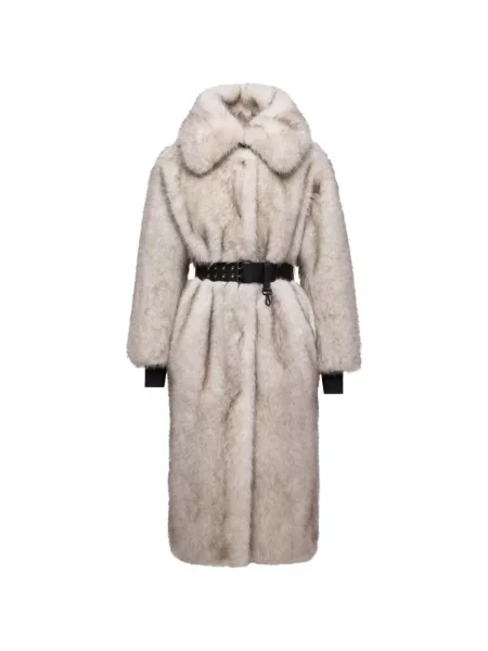Cu centură palton de blană Moncler Grenoble cu blană