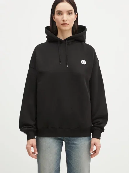 Bombažen pulover Kenzo Boke Flower s kapuco črna