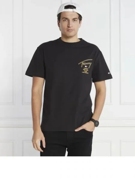 Tommy Jeans Tricou GOLD SIGNATURE BACK negru