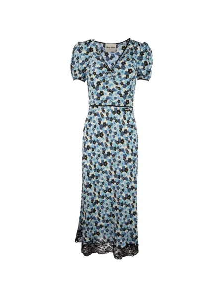 Sukienka midi Miu Miu w kwiatki z nadrukiem koronkowa biała