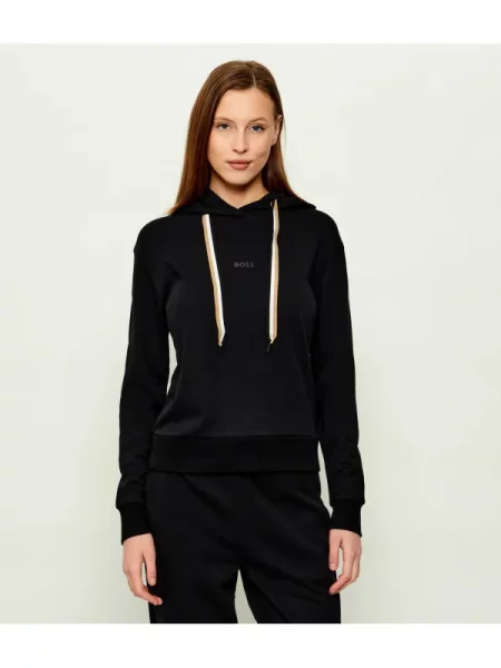 BOSS bluză lounge cu glugă neted negru