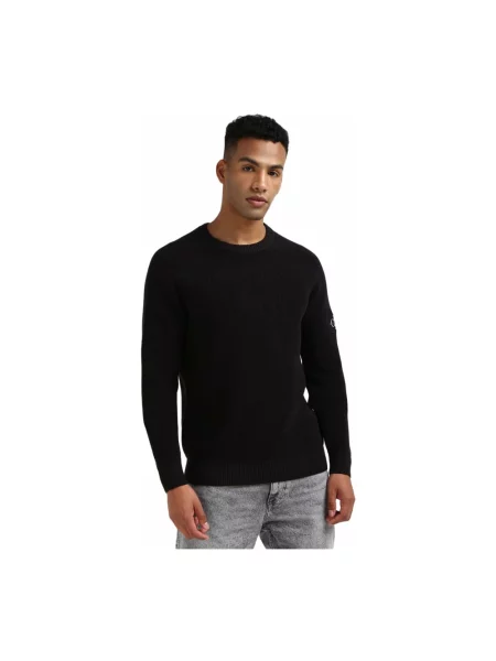 Długi sweter Calvin Klein z okrągłym dekoltem czarny