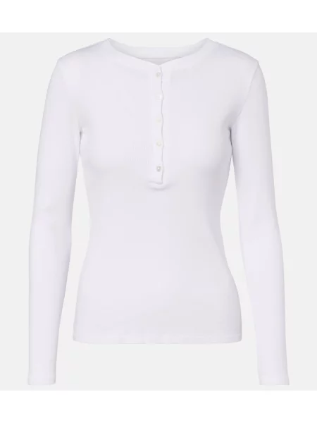 Cămașă Nili Lotan tricotate cu guler henley alb