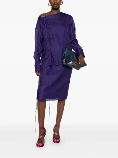 Fustă midi Ferragamo cu șireturi din dantelă violet