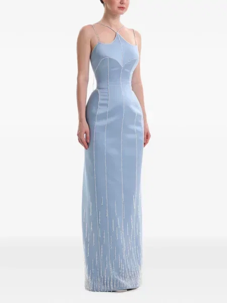Rochie maxi Dina Melwani din satin albastru