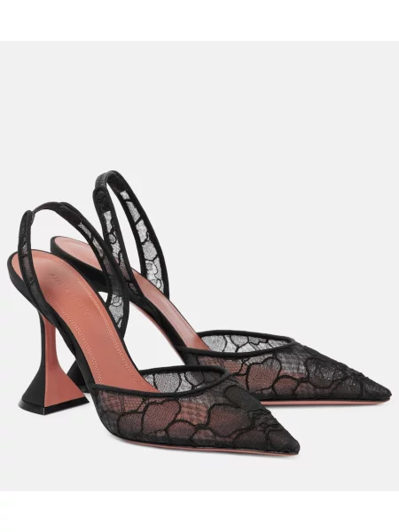 Pantofi cu toc Amina Muaddi din dantelă slingback negru