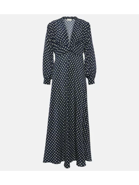 Rochie maxi Rixo de mătase cu buline de costum albastru
