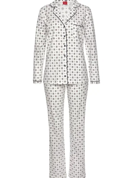 S.Oliver Pijama albastru marin / albastru deschis / maro deschis alb