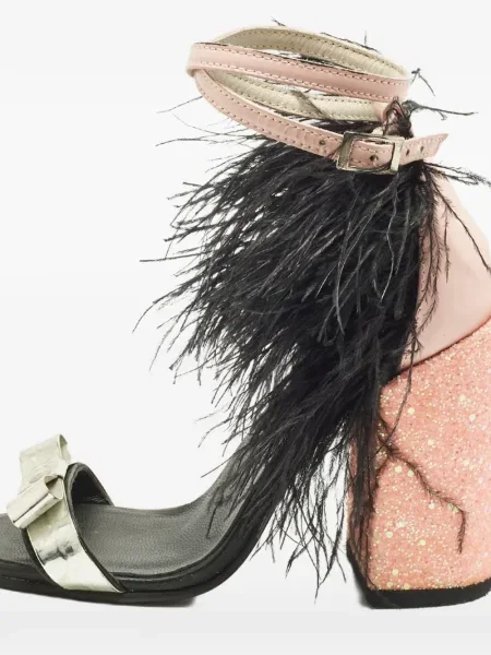 Sandale Mach & Mach din piele cu pene roz