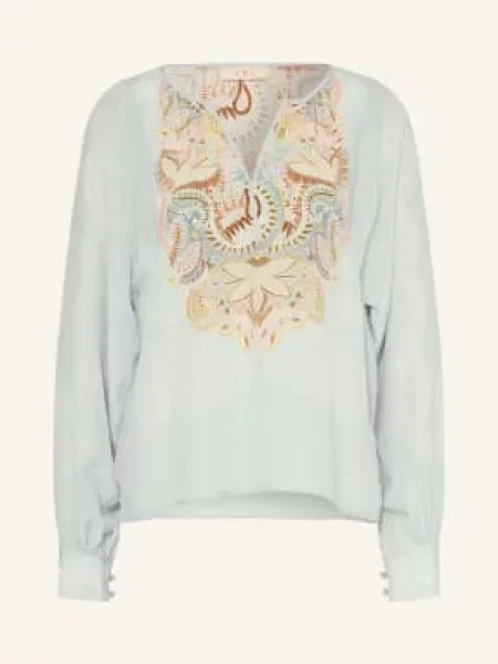 Ivi Collection Bluzka Z Jedwabiu blau żółta