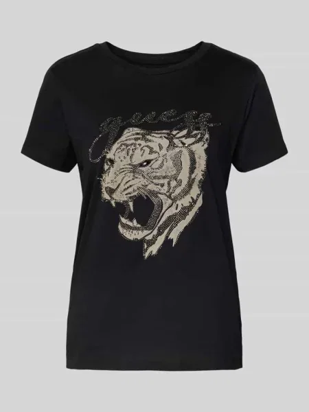 T-shirt z nadrukiem z motywem model ‘TIGER FACE’ Guess czarna