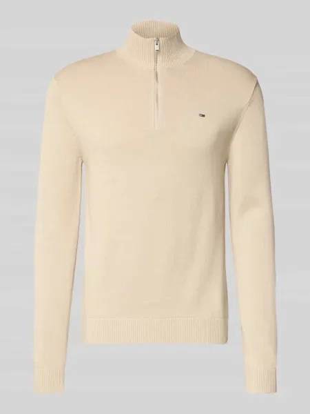 Bluza z kołnierzem o kroju slim z czystej bawełny Tommy Jeans beżowa