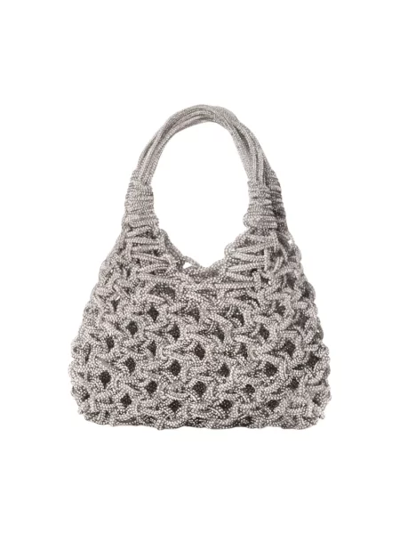 Satynowa mała torebka Hibourama z cyrkoniami szara