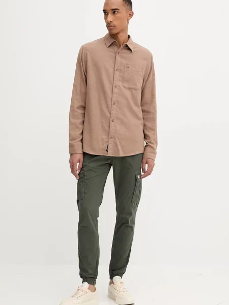 Tommy Jeans koszula regular z kołnierzykiem klasycznym brązowy