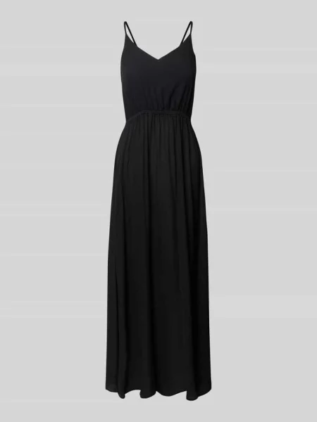 Długa sukienka z zaokrąglonym dekoltem w serek model ‘MARRAKECH’ Ichi czarna