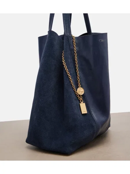 Semišová shopper kabelka Chloé modrá