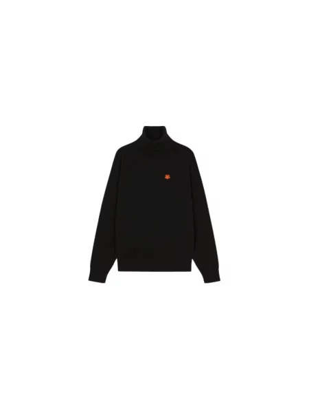 Sweter z golfem Kenzo wełniany w kwiatki do golfa czarny
