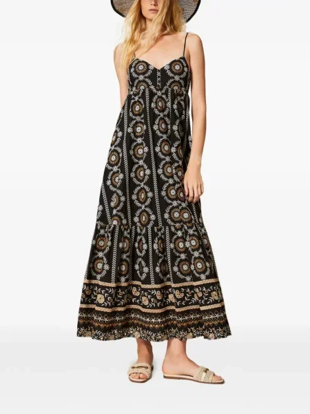 Rochie maxi Twinset cu broderie de costum negru
