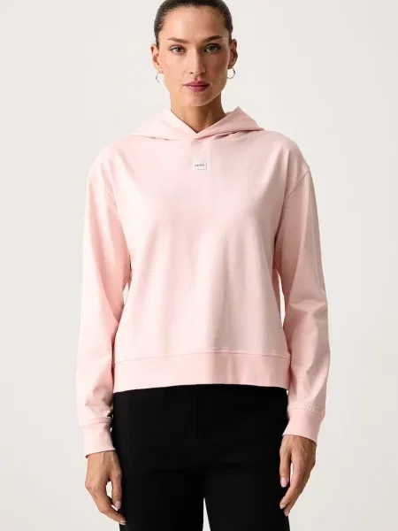 HUGO mikina s kapucňou dámska s bavlnou SIGNATURE_HOODIE ružová