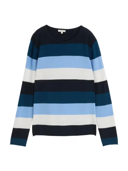 TOM TAILOR Pulover bleumarin / albastru deschis / albastru închis alb