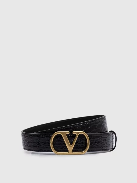 Шкіряний з тисненням під шкіру крокодила Valentino чорний