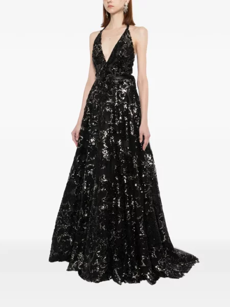 Rochie maxi Saiid Kobeisy cu broderie lungă de costum negru