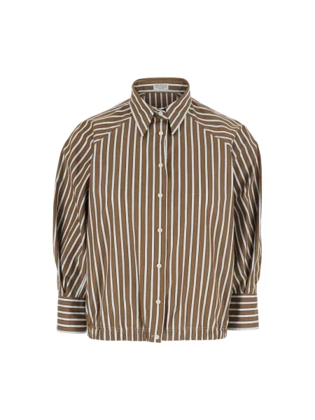 Koszula Brunello Cucinelli w paski brązowa