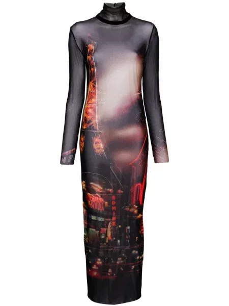 Sukienka maxi Jean Paul Gaultier z nadrukiem tiulowa garniturowa czarna