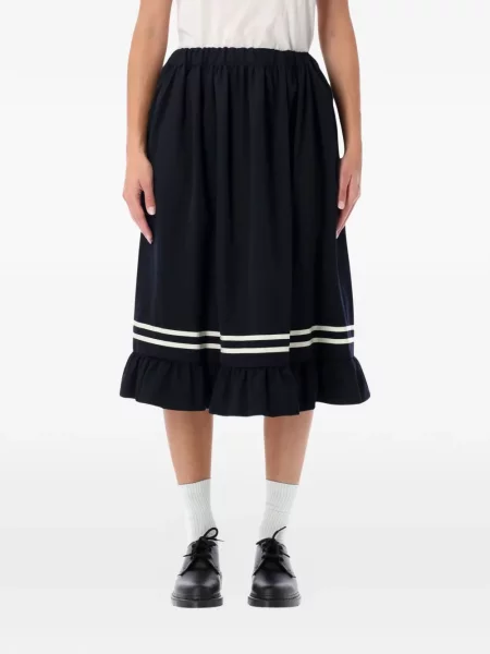 Fustă midi Comme Des Garçons de lână cu volane albastru