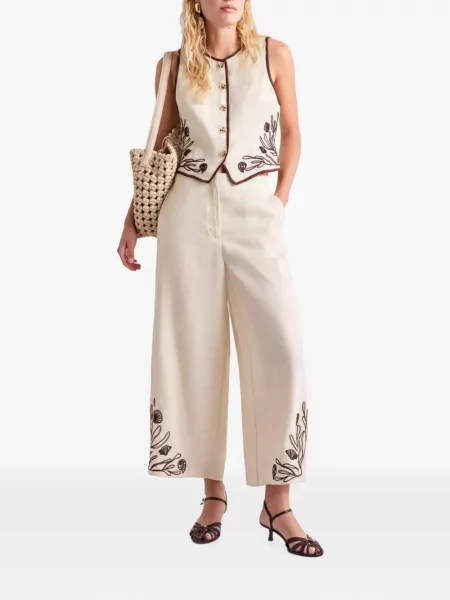 Pantaloni Marella cu broderie de in