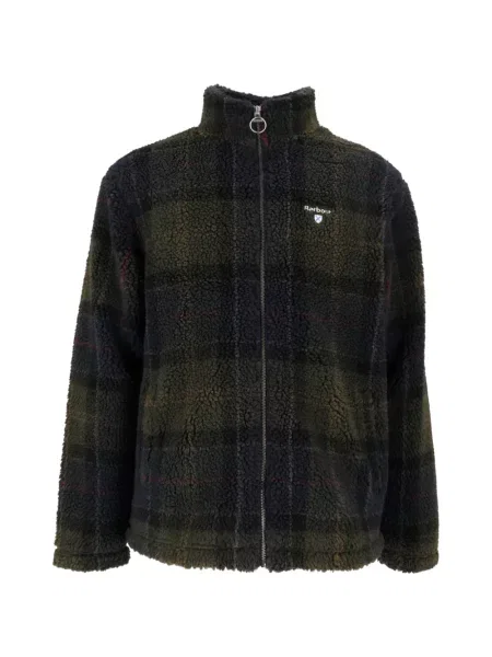 Sweter Barbour polarowy w kratę zielony